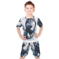 Gray Wolf - Forest King Kids  Tee And Shorts Set by kot737