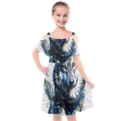 Gray Wolf - Forest King Kids  Cut Out Shoulders Chiffon Dress by kot737