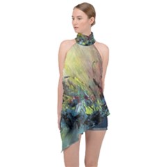 Original Abstract Art Halter Asymmetric Satin Top by scharamo