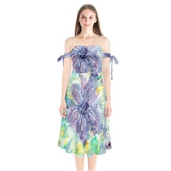 Original Abstract Art Shoulder Tie Bardot Midi Dress