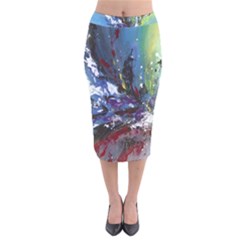 Original Abstract Art Velvet Midi Pencil Skirt