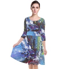 Original Abstract Art Quarter Sleeve Waist Band Dress