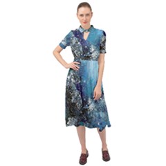 Original Abstract Art Keyhole Neckline Chiffon Dress