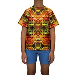 Mosaic Structure Grain Mode Kids  Short Sleeve Swimwear by Pakrebo