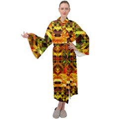 Mosaic Structure Grain Mode Maxi Tie Front Velour Kimono by Pakrebo