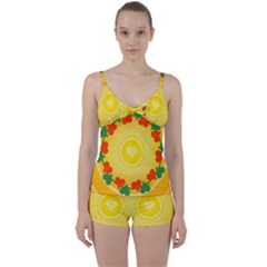 Mandala Floral Round Circles Tie Front Two Piece Tankini