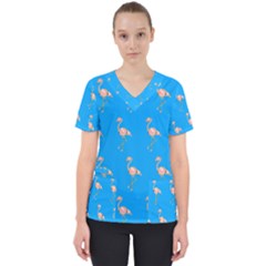 Flamenco Birds Exotic Nice Pink Women s V-neck Scrub Top by Pakrebo