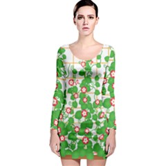 Flowering Vine Vine Ivy Flowers Long Sleeve Bodycon Dress