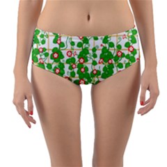 Flowering Vine Vine Ivy Flowers Reversible Mid-Waist Bikini Bottoms