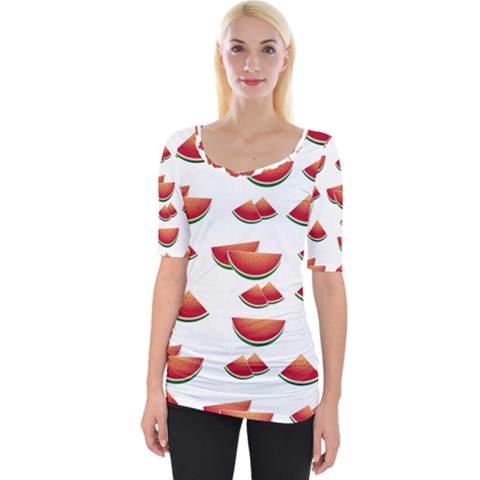 Summer Watermelon Pattern Wide Neckline Tee by Pakrebo