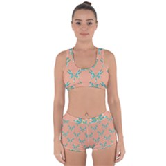 Turquoise Dragonfly Insect Paper Racerback Boyleg Bikini Set by Pakrebo