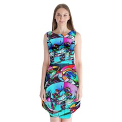 Abstract Flower Painting Sleeveless Chiffon Dress   by Pakrebo