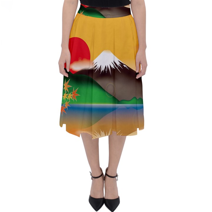 Mount Fuji Japan Lake Sun Sunset Classic Midi Skirt