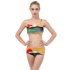 Mount Fuji Japan Lake Sun Sunset Layered Top Bikini Set by Pakrebo