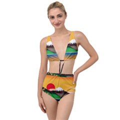 Mount Fuji Japan Lake Sun Sunset Tied Up Two Piece Swimsuit by Pakrebo