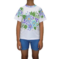 Watercolour Flowers Bouquet Spring Kids  Short Sleeve Swimwear by Pakrebo