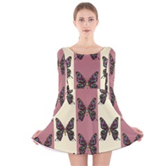 Butterflies Pink Old Old Texture Long Sleeve Velvet Skater Dress