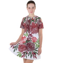 Watercolour Flowers Roses Watercolor Short Sleeve Shoulder Cut Out Dress  by Pakrebo