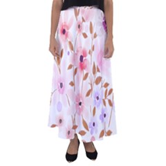 Flowers Watercolor Flared Maxi Skirt by Pakrebo