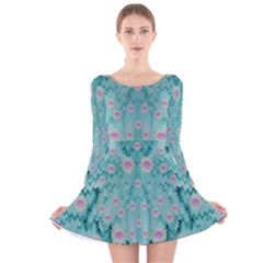 Lotus  Bloom Lagoon Of Soft Warm Clear Peaceful Water Long Sleeve Velvet Skater Dress by pepitasart