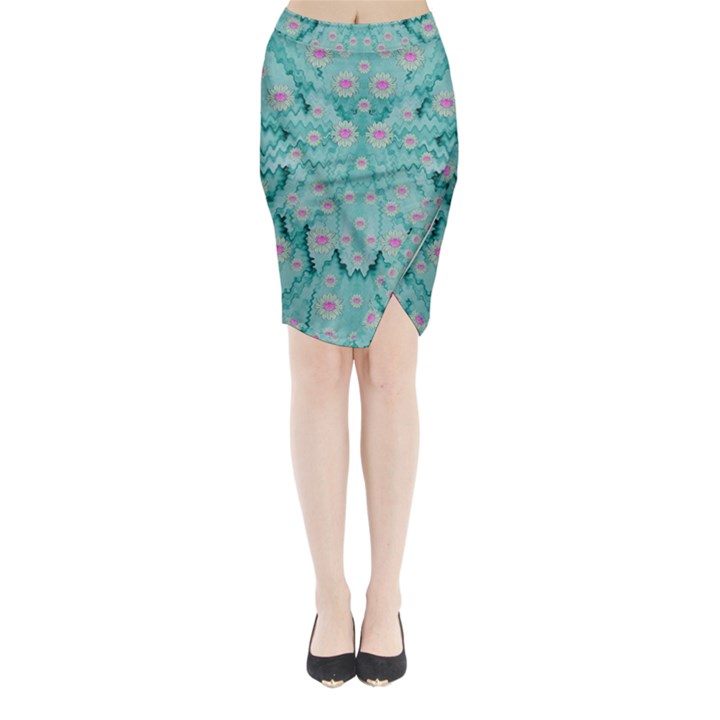 Lotus  Bloom Lagoon Of Soft Warm Clear Peaceful Water Midi Wrap Pencil Skirt