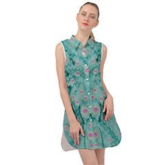 Lotus  Bloom Lagoon Of Soft Warm Clear Peaceful Water Sleeveless Shirt Dress by pepitasart