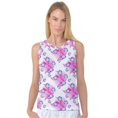Blue Flowers On Pink Women s Basketball Tank Top by bloomingvinedesign