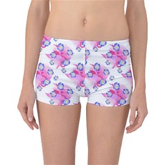 Blue Flowers On Pink Reversible Boyleg Bikini Bottoms by bloomingvinedesign