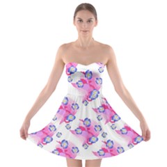 Blue Flowers On Pink Strapless Bra Top Dress by bloomingvinedesign