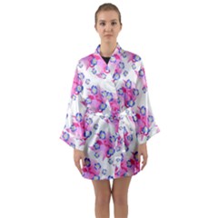 Blue Flowers On Pink Long Sleeve Kimono Robe by bloomingvinedesign