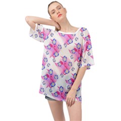 Blue Flowers On Pink Oversized Chiffon Top by bloomingvinedesign