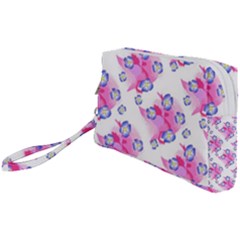 Blue Flowers On Pink Wristlet Pouch Bag (small) by bloomingvinedesign