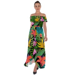 Tropical Adventure Off Shoulder Open Front Chiffon Dress