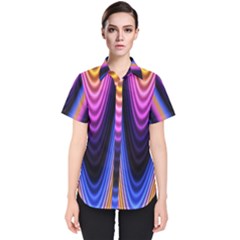 Wave Line Waveform Sound Purple Women s Short Sleeve Shirt