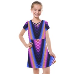 Wave Line Waveform Sound Purple Kids  Cross Web Dress
