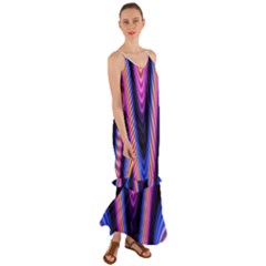 Wave Line Waveform Sound Purple Cami Maxi Ruffle Chiffon Dress