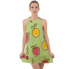 Seamless Healthy Fruit Halter Tie Back Chiffon Dress