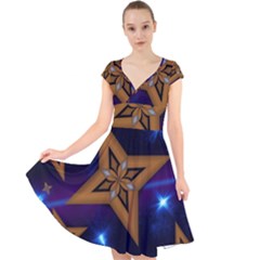 Star Background Cap Sleeve Front Wrap Midi Dress by HermanTelo