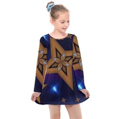 Star Background Kids  Long Sleeve Dress