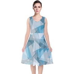 Triangle Blue Pattern V-neck Midi Sleeveless Dress 