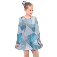 Triangle Blue Pattern Kids  Long Sleeve Dress
