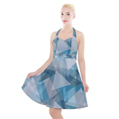 Triangle Blue Pattern Halter Party Swing Dress 