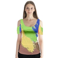 Abstract Painting Butterfly Sleeve Cutout Tee 