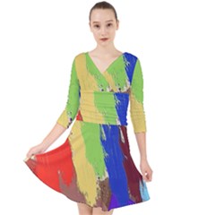 Abstract Painting Quarter Sleeve Front Wrap Dress