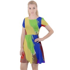 Abstract Painting Cap Sleeve Velour Dress 