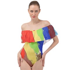 Abstract Painting Off Shoulder Velour Bodysuit 