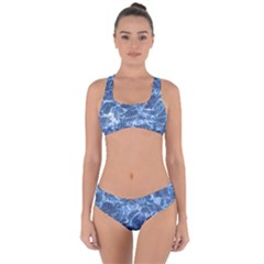 Abstract Blue Diving Fresh Criss Cross Bikini Set