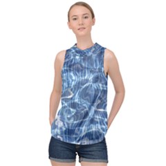 Abstract Blue Diving Fresh High Neck Satin Top