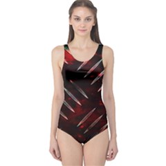 Background Red Metal One Piece Swimsuit