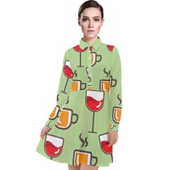 Cups And Mugs Long Sleeve Chiffon Shirt Dress